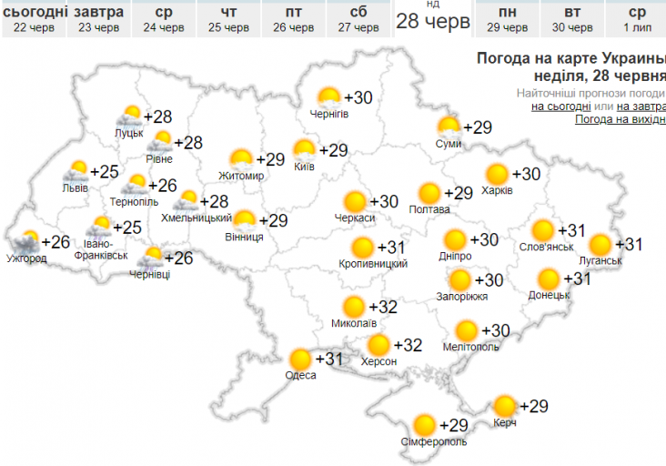 Погода на День Конституції 28 червня