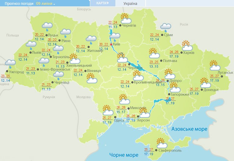 Погода в Україні на сьогодні - 9 липня 2020