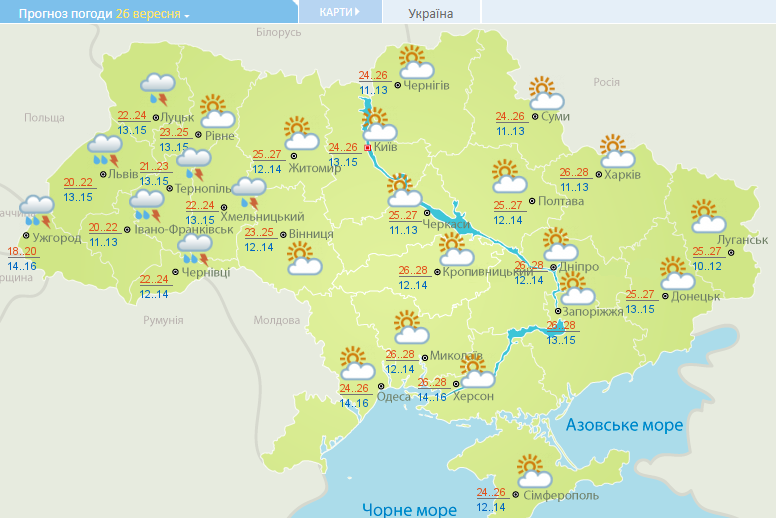 Погода на 26 вересня в Україні – прогноз погоди на сьогодні